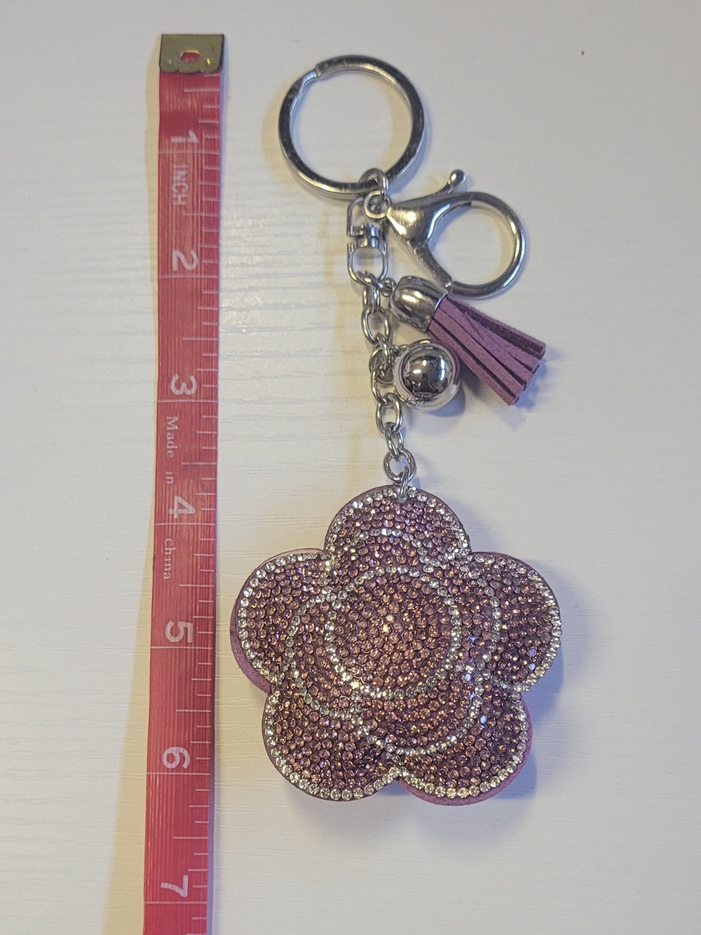 Sparkling Lilac Flower Keychain with Tassel
